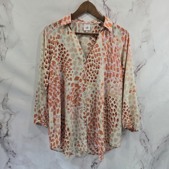 CAbi Tops - CAbi Shirt Womens Small Blouse Pink Go To Button Up Leopard Smudge 6081